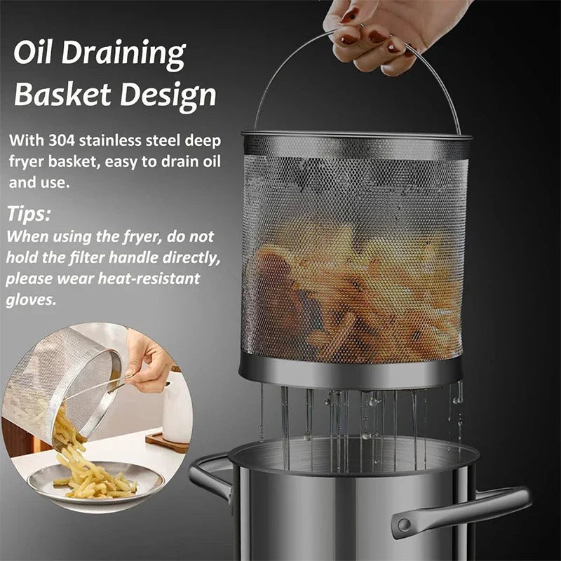 FryPro Deluxe | Edelstahl Frittier-Topf | 3L Fassungsvermögen | Mit Frittierkorb & Zange