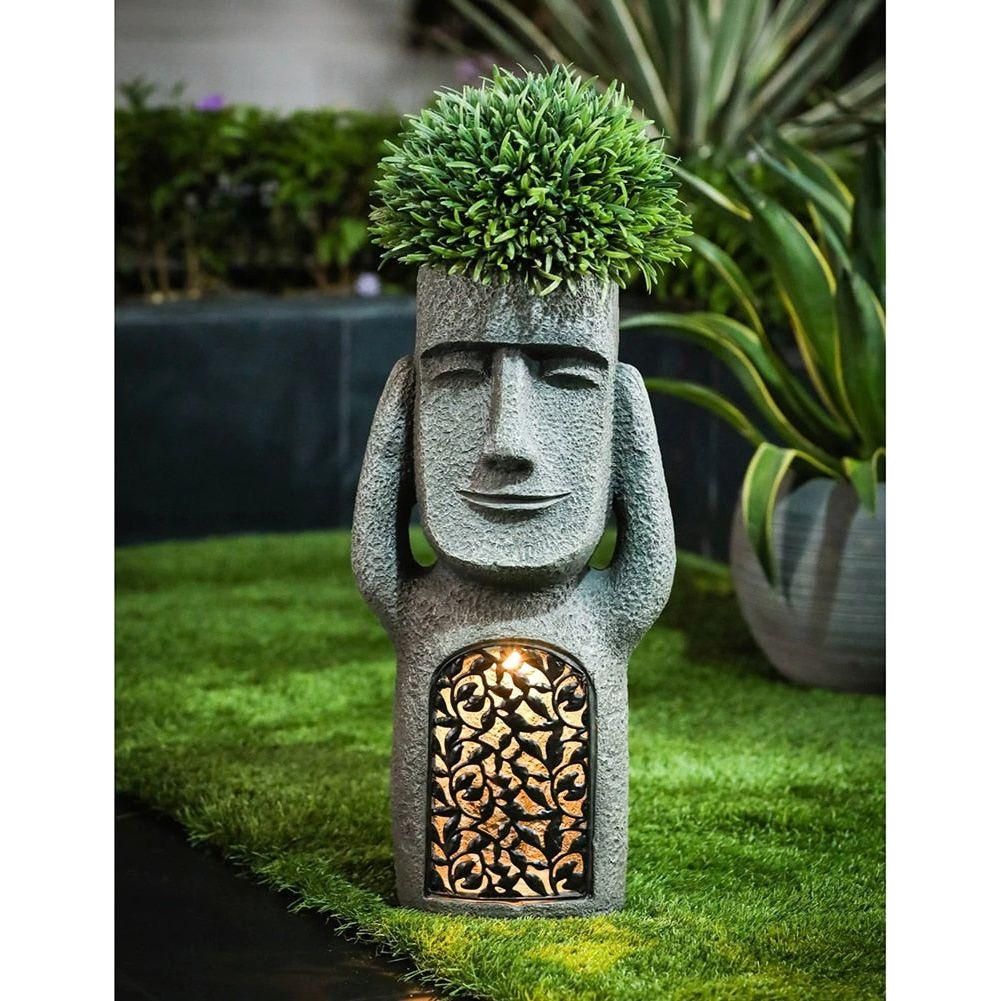 LumaFace | Solar Blumentopf mit LED | 3D-Gesichtsdesign & Wetterfest | Für Garten & Terrasse