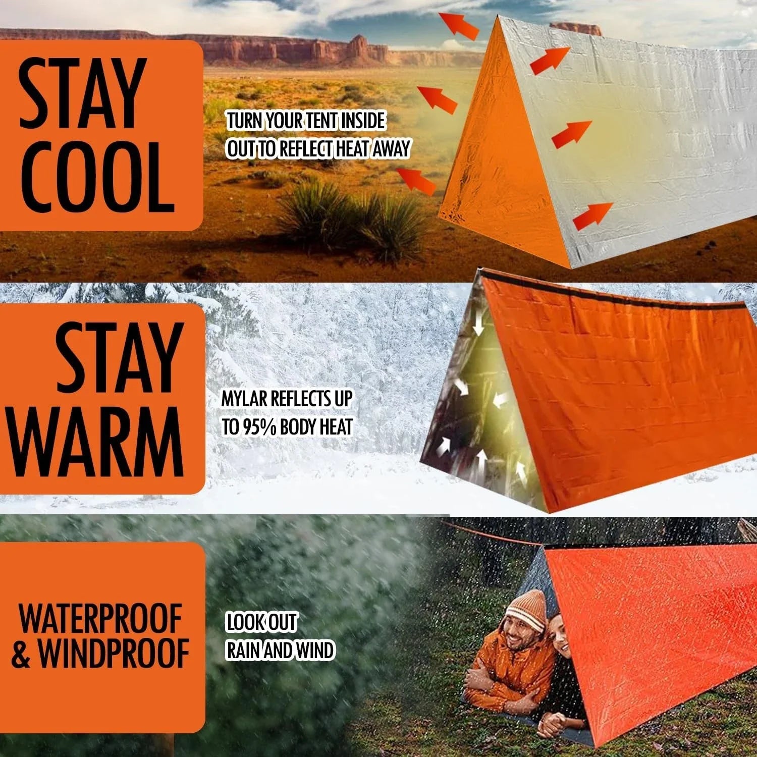 SurviPro Notfallzelt | Ultraleichtes 2-Personen Zelt | Mylar-Isolierung | Wind- und Wasserdicht
