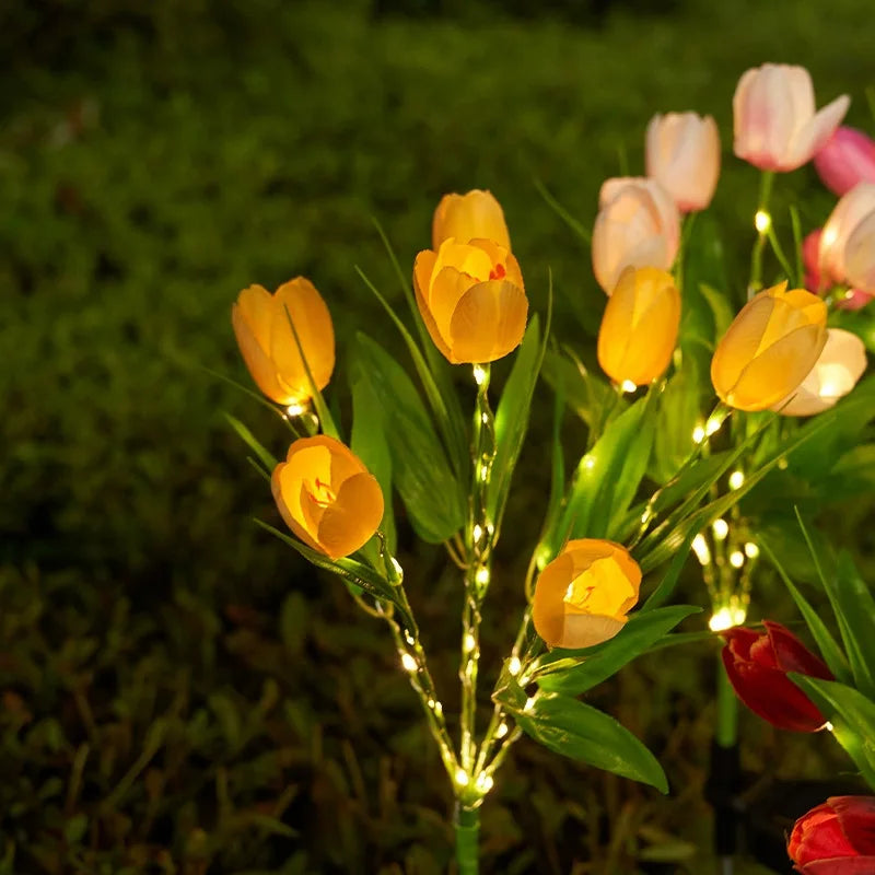 GlowPetal Solartulpe | Dekoleuchte für Garten & Balkon | LED-Licht & Wetterfest | Tulpenform mit Solarpanel