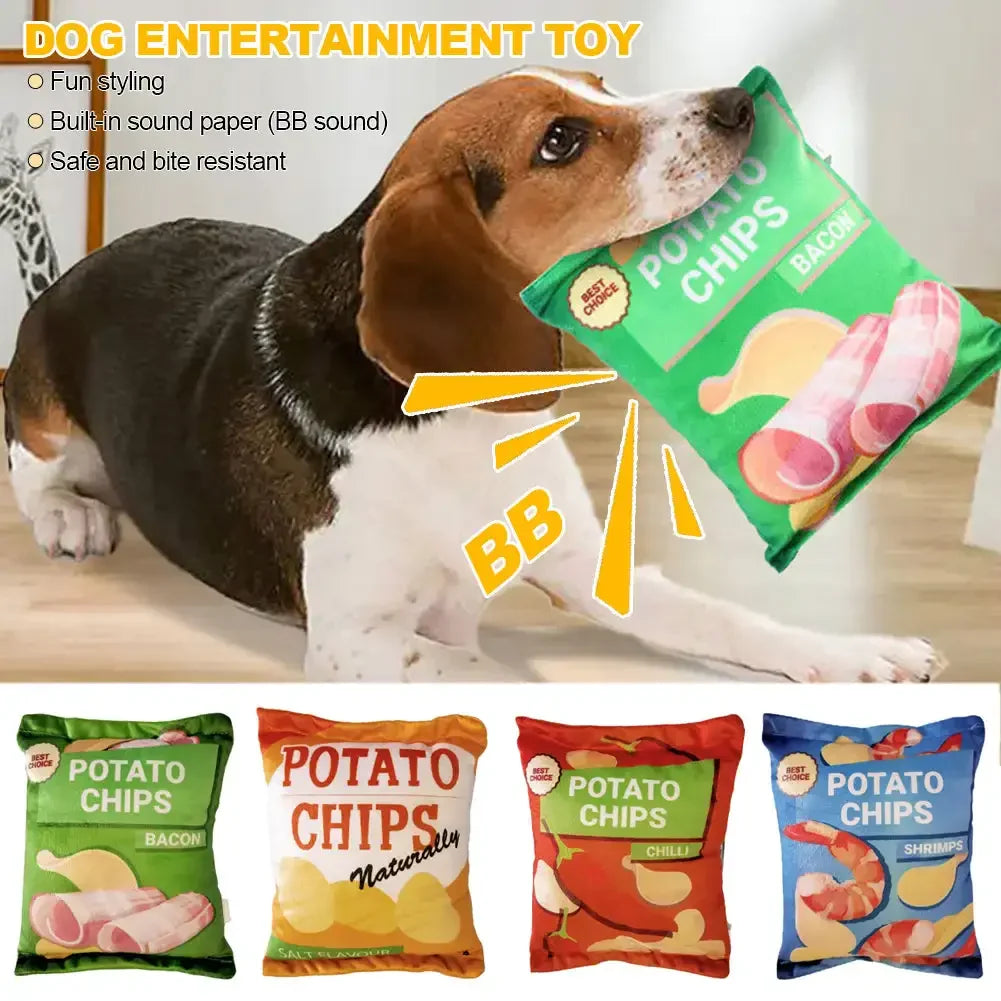 ChewTato Fun | Knisterndes Hundespielzeug mit Quietsche | Im Chips-Tüten-Look | Bissfest & weich | Für kleine & mittlere Hunde