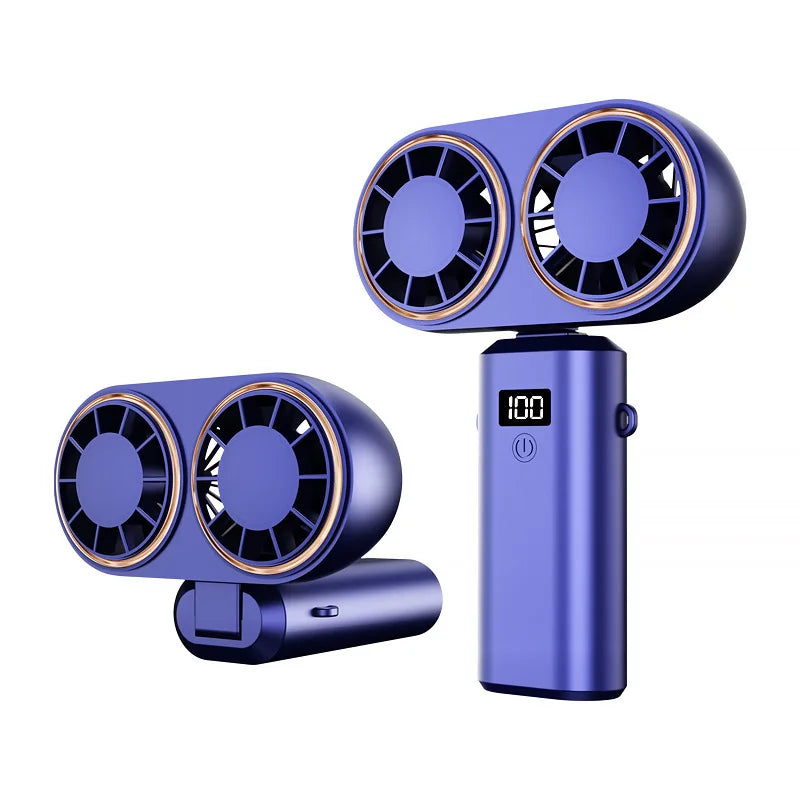 AeroChill Duo | Tragbarer Handventilator | Doppelturbinen-Power & 5 Stufen | Faltbar & USB-Aufladung