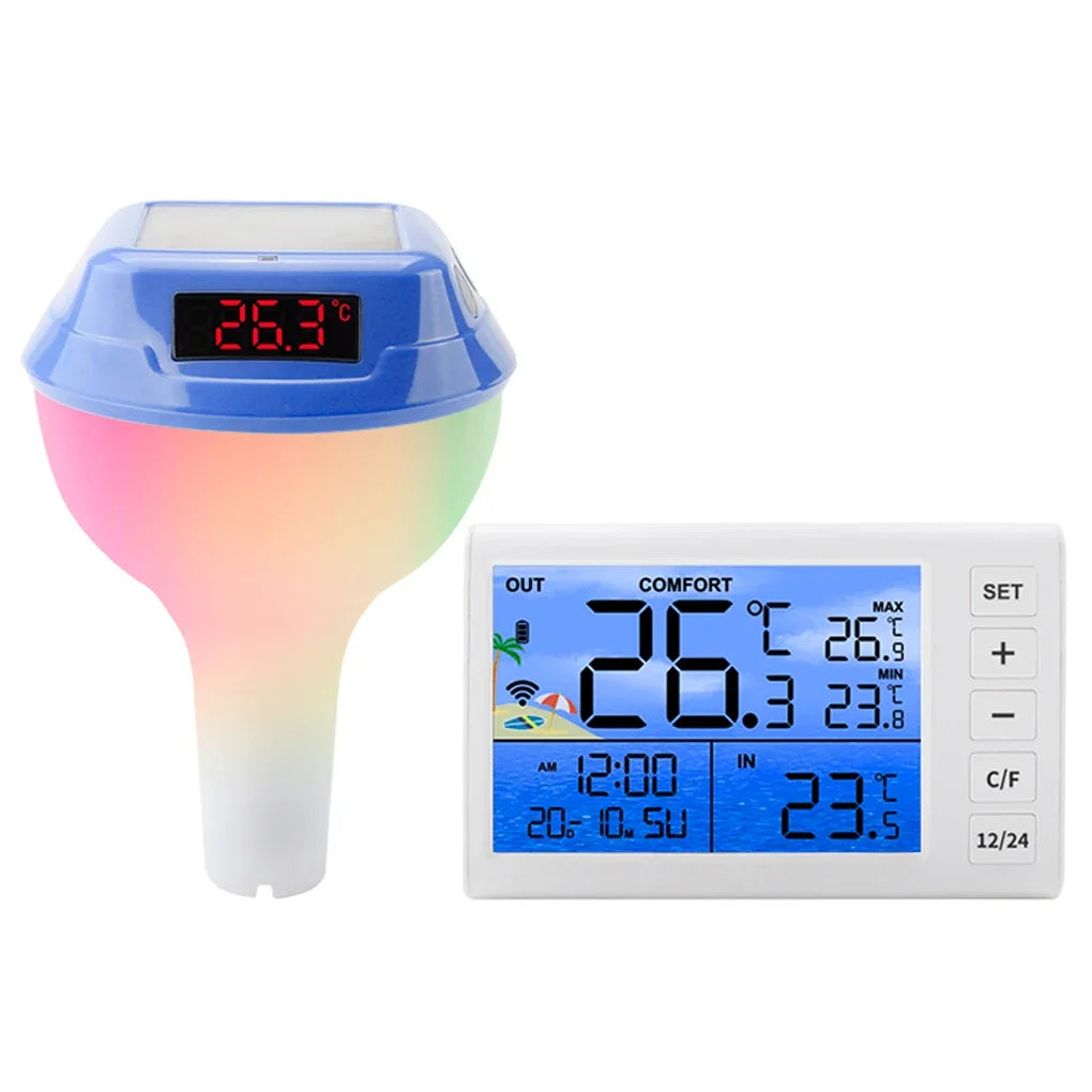 AquaLicht | Pool Thermometer | Solar & Funk | Farbige LED-Anzeige