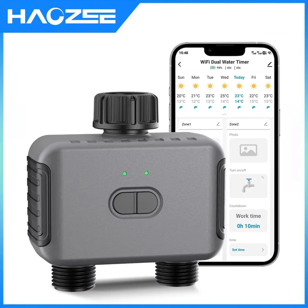 AquaFlow Smart Bewässerungstimer | 2-Zonen Steuerung | Mit Regenverzögerung & Tuya-Kompatibilität