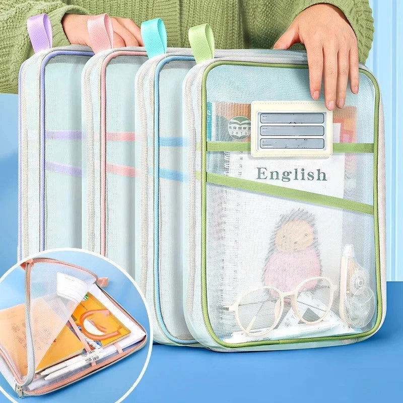 Docura | A4 Dokumententasche mit Reißverschluss | Transparent & Doppellagig | Nylon-Netz Organizer