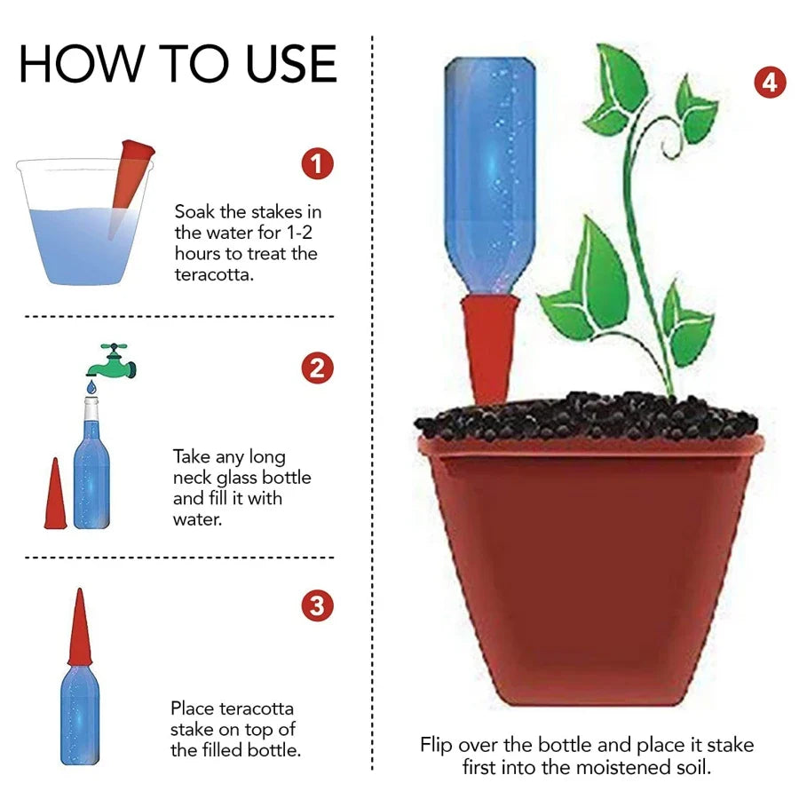PlanturaFlow | Selbstbewässerungsspikes | Terrakotta, konstante Feuchtigkeitsabgabe & einfache Anwendung | Pflanzenpflege drinnen & draußen
