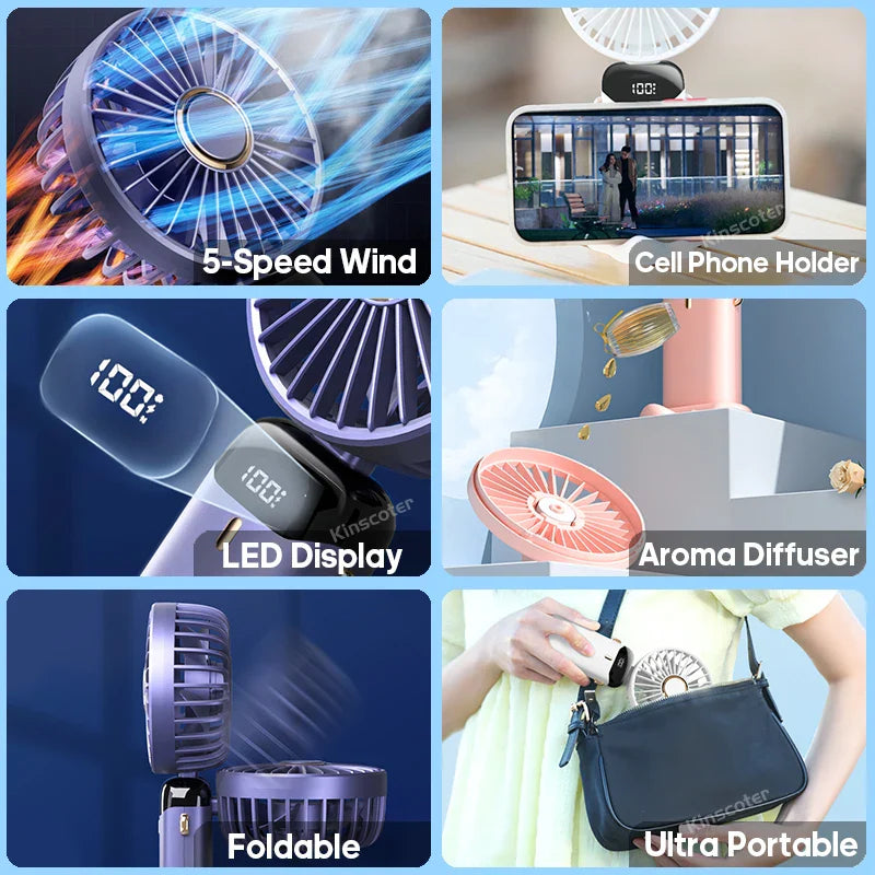 Airlio BreezeFlex | Mini-Ventilator 3-in-1 | Powerbank & LED-Display | 5 Windstufen | Tragbar & Verstellbar