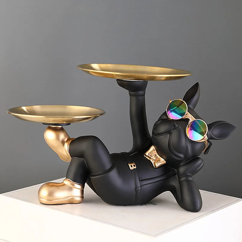 Bulvario DekoDog | Bulldoggen Figur Modern | Kunstharz Dekoobjekt | Ablageschale & Hingucker | Für Zuhause & Büro