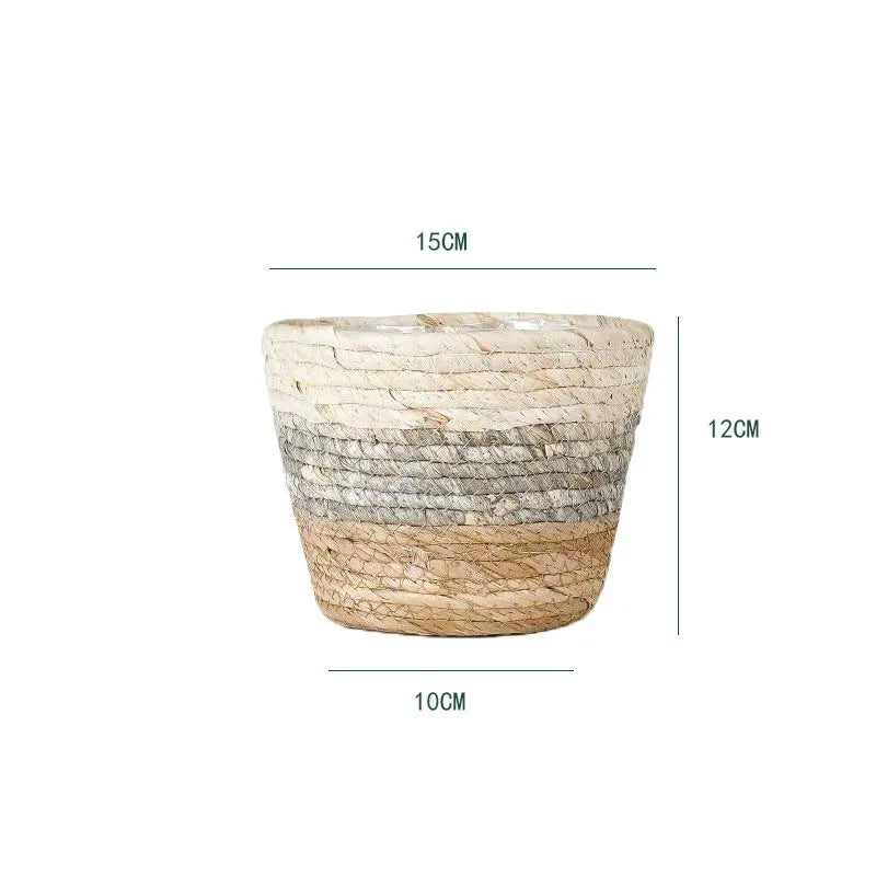 NaturaVive LeafBasket Pflanzenkorb aus Naturfaser | Handgeflochten & Robust | Für Boden & Tisch | Boho Deko für Zuhause & Büro