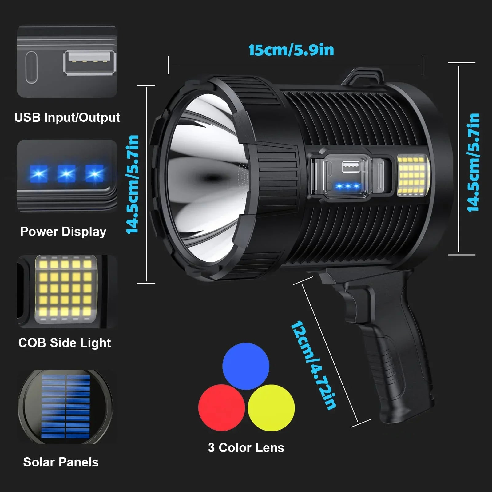 Nightrax 1000X | 900.000 Lumen Taschenlampe | Solar & USB | Mit Seitenlicht & Powerbank