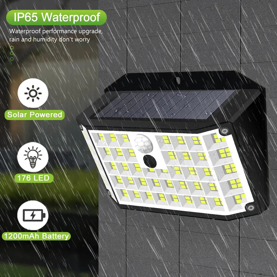 SolarPro LED-Wandleuchte | 176 LEDs | Bewegungsmelder | 3 Leuchtmodi | IP65 Wetterfest