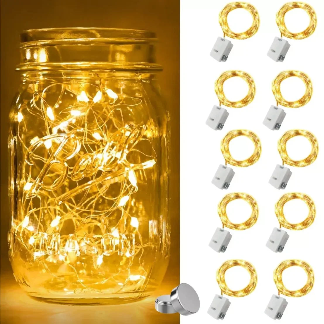 LumiWeave LED Lichterketten | Flexibler Silberdraht | Warmweiß | Batteriebetrieben | 10er-Set