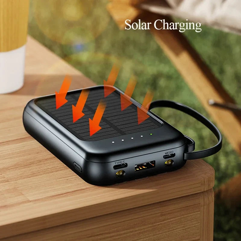 PowerVolt Max 20K | Solarbetriebene Powerbank | 4 Ladekabel integriert | LED-Taschenlampe