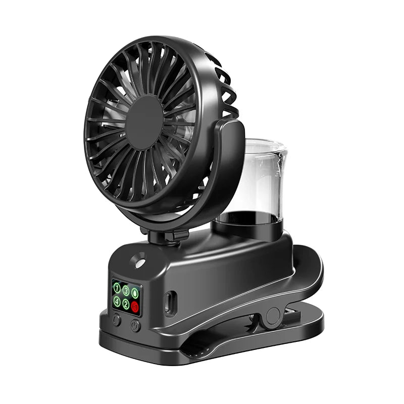 MistCool Mini-Sprühventilator | 4 Windstufen | Sprühnebel & Lüftung | USB & Clip