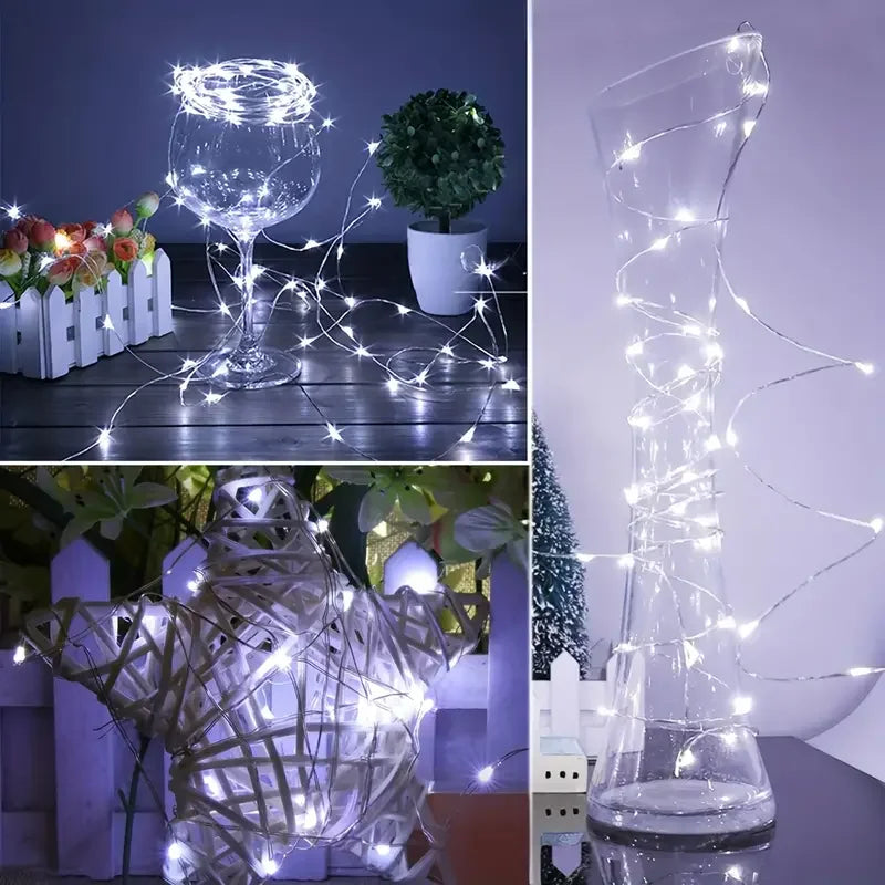 LumiWeave LED Lichterketten | Flexibler Silberdraht | Warmweiß | Batteriebetrieben | 10er-Set