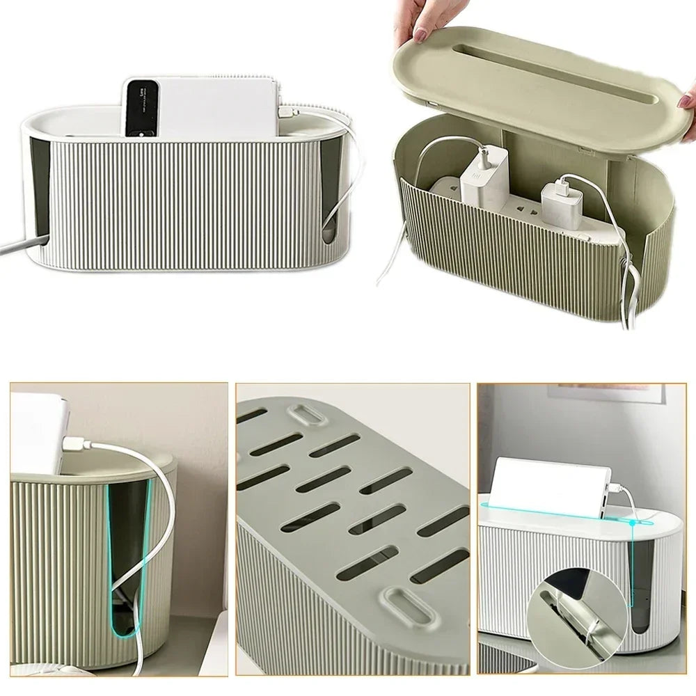 CableMate | Kabelmanagement Box mit Deckel & Belüftung | Für Steckdosen, Router & Ladekabel | 31×13,5×12,5 cm