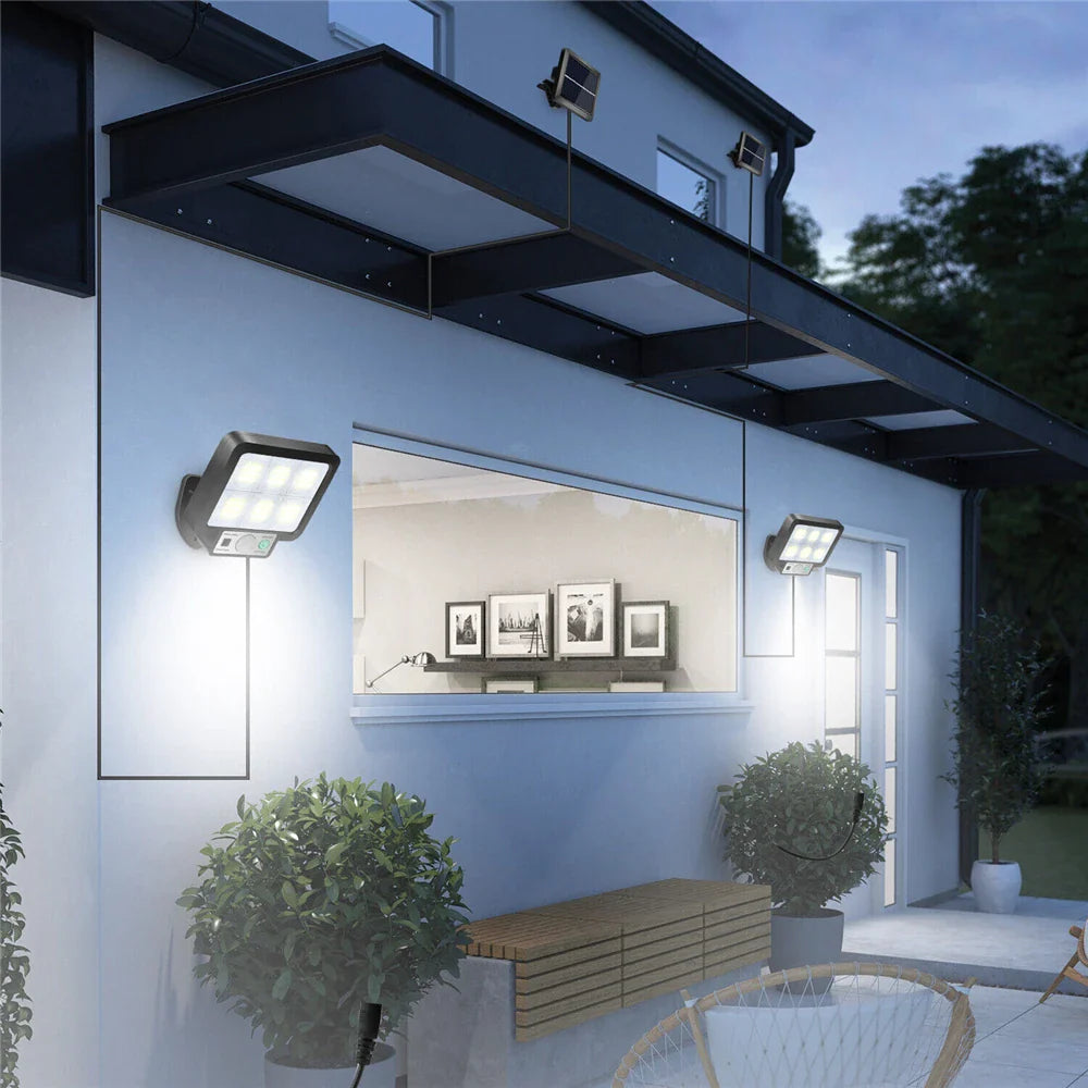 SolaraMax Solar-Wandleuchte | 72 COB-LEDs | 3 Leuchtmodi | 1000 Lumen | IP65 Wasserfest