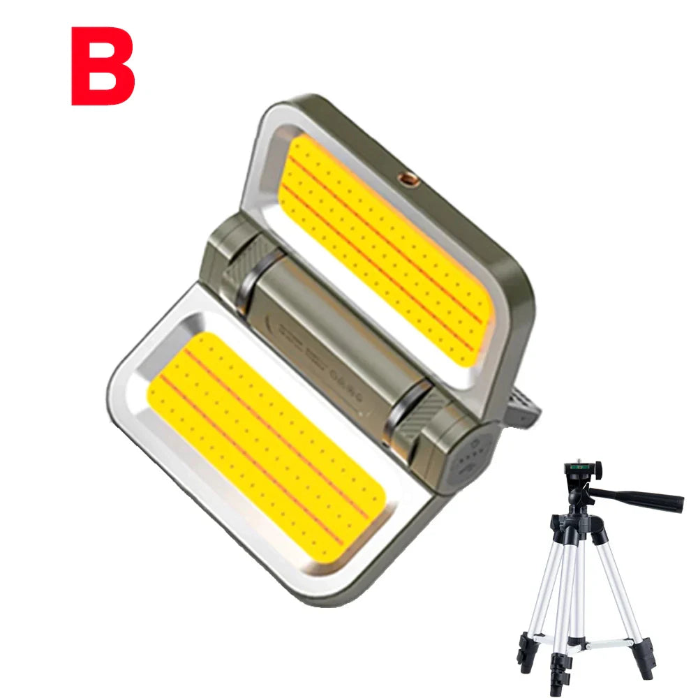LumiPro | LED-Campinglampe | 2000 Lumen Flutlicht | Solar & USB-C Ladeoptionen