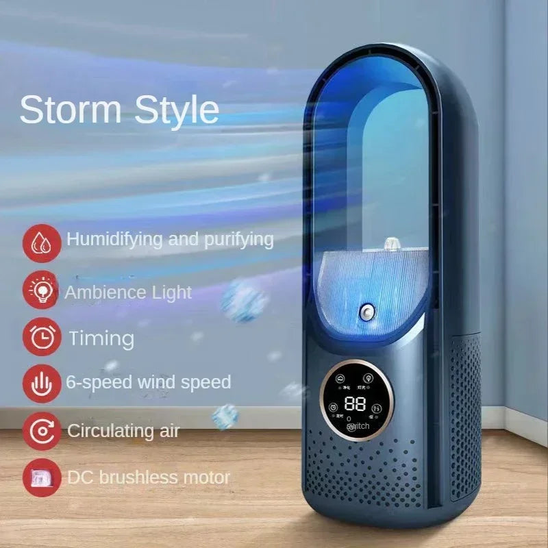 AeroLoom Ventilator | Bladeless Design & Luftbefeuchter | 6 Windstufen | USB-Betrieb & Leise