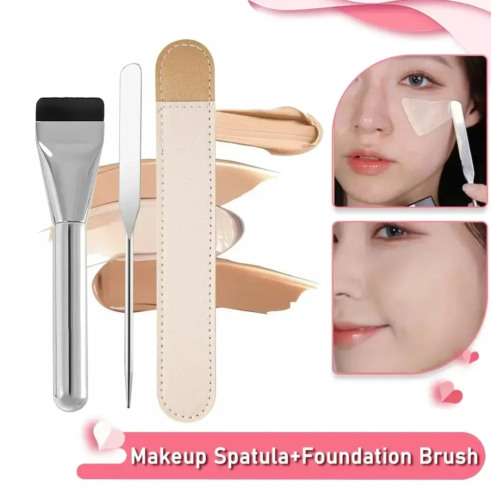 Beautiqlo | Make-up Set | Edelstahl-Spatel & Pinsel | Für präzises & hygienisches Schminken