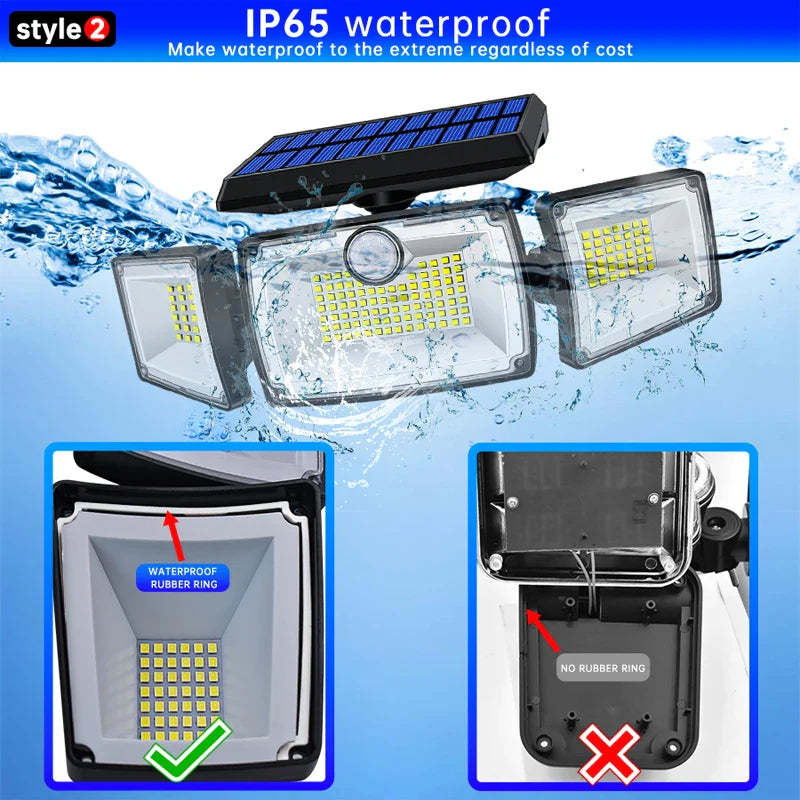 BrightGuard SolarLight | Solar-Bewegungsmelder | 167 LEDs | 3 Schwenkbare Köpfe | IP65