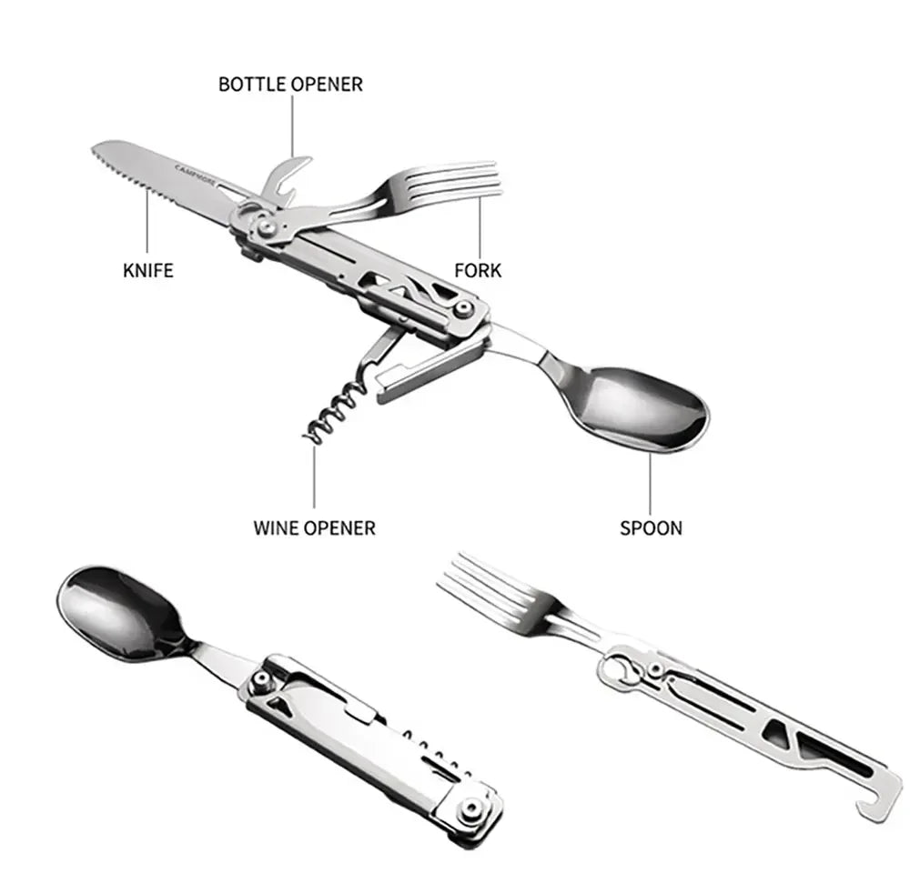 GearMaster 6-in-1 Outdoor-Besteck | Kompakt & Robustes Multitool | Edelstahl
