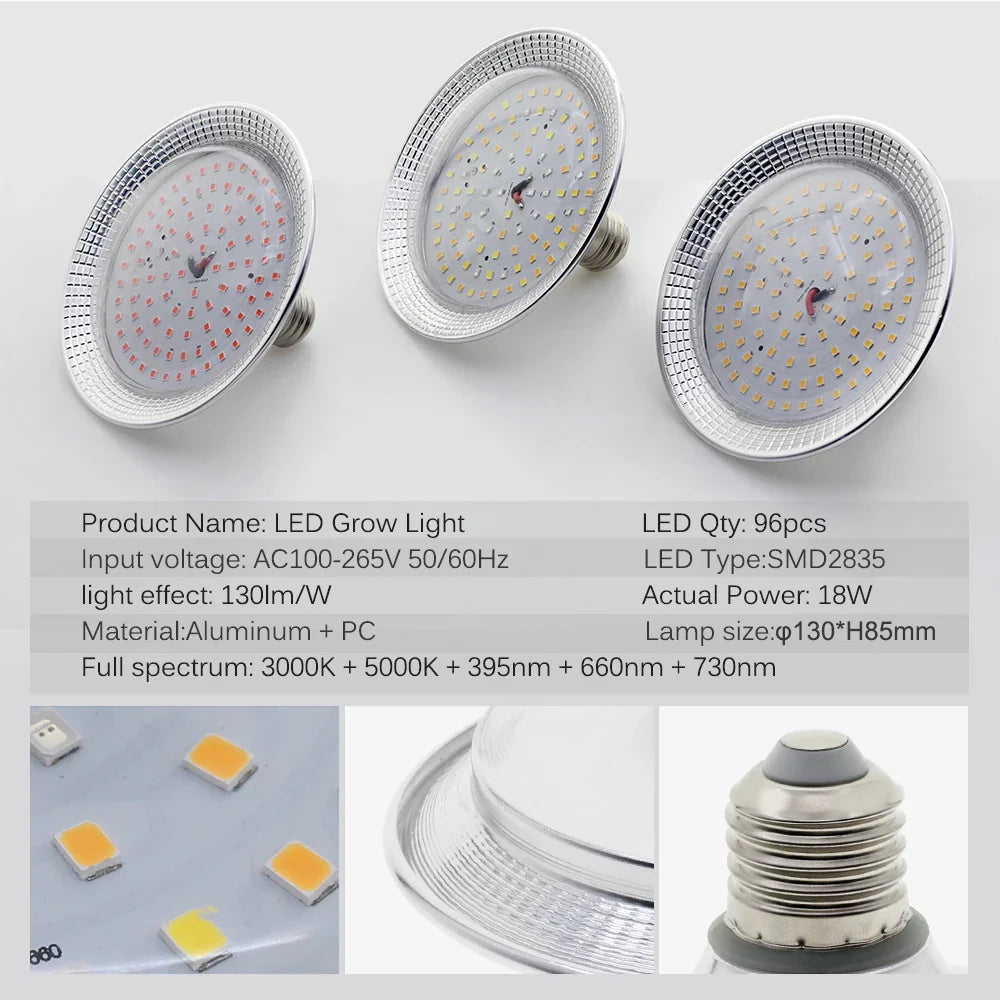 Solura Pflanzenlampe | E27 LED 18W | Vollspektrum Tageslicht | Für Zimmerpflanzen & Gewächshaus