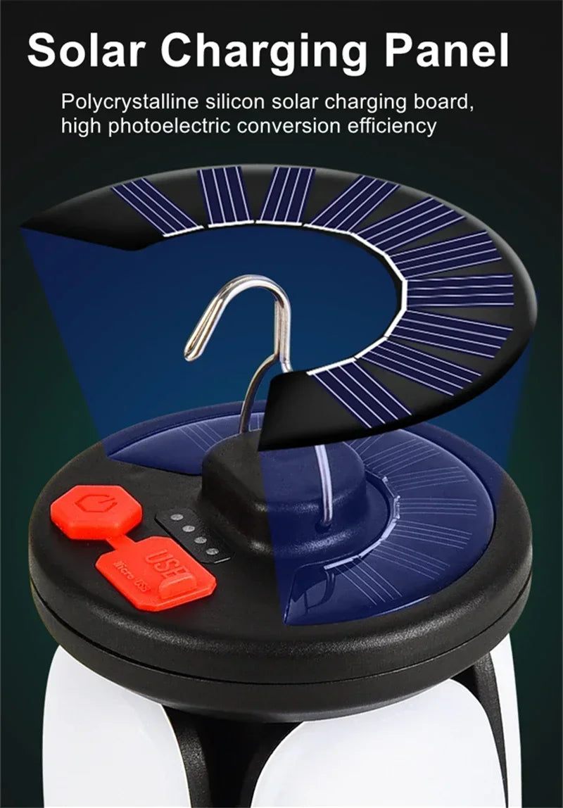 SOLARIGHT Solar Campinglampe | 6 Leuchtmodi | Powerbank Funktion | USB & Solar-Ladung