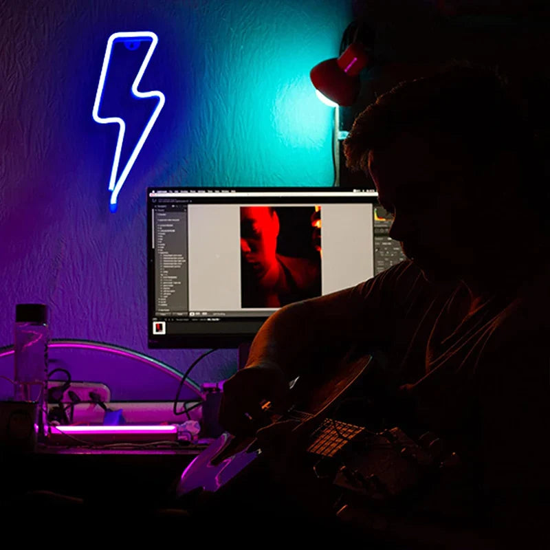 Glowflux NeonLight | Blitzförmige LED Deko | USB & Batterie betrieben | Sicher & stylisch | Für Kinderzimmer, Party & Wanddeko