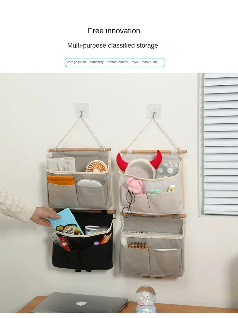 SmartTidy Wand-Organizer | 3 Fächer aus Baumwoll-Leinen | Wasserabweisend & Ohne Bohren