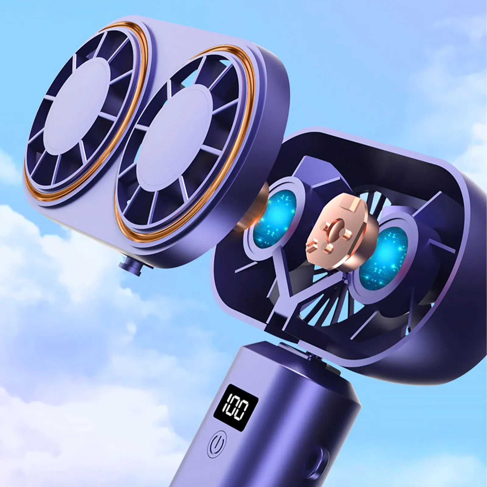 AeroChill Duo | Tragbarer Handventilator | Doppelturbinen-Power & 5 Stufen | Faltbar & USB-Aufladung