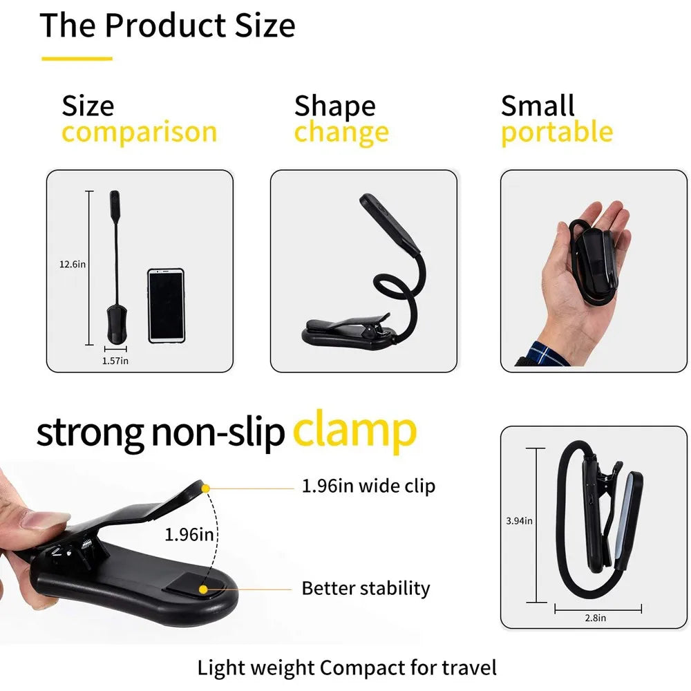 Readiva LED Leselampe | Flexibel & USB-Akku | 9 Lichtmodi & Clip | Warm- bis Kaltweiß