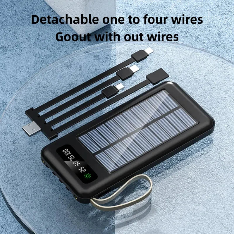 PowerPulse SolarMax | 50.000 mAh | Solarbetrieb & Schnellladung | Multikabel & LED-Licht