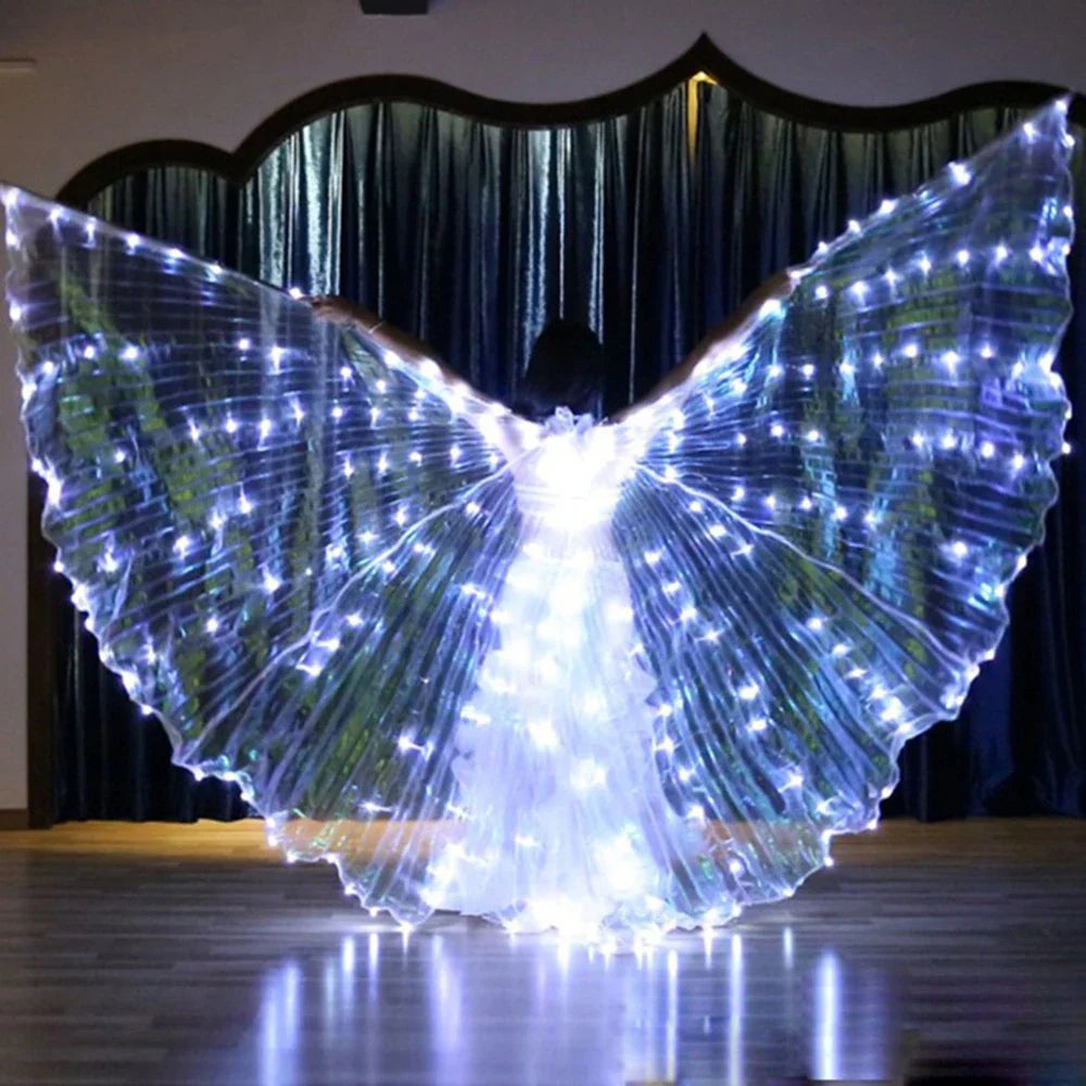 LED-Flügelkostüm LumiWings | Beleuchteter Feenumhang | 140 cm / 110 cm | Inklusive Teleskopstäben & Schalter | Ideal für Bühne, Party & Show