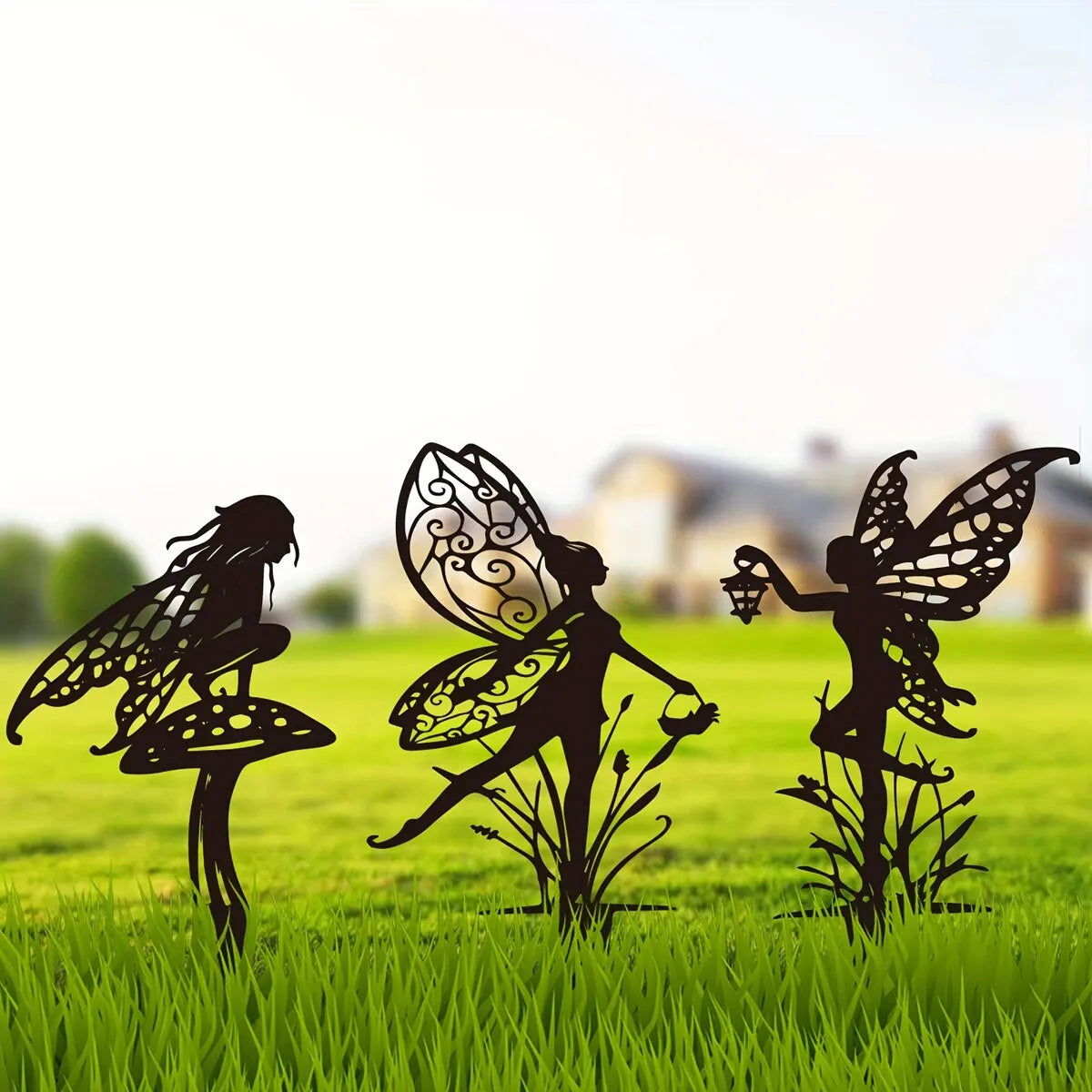 Mythoria Gartenfee Dekofigur | Metall Silhouette | Wetterfest & Rostfrei | Für Rasen & Beet
