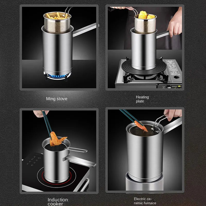 Zunava SteelChef | Frittier-Topf aus Edelstahl | Mit Sieb & Deckel | Für alle Herdarten | Camping & Küche
