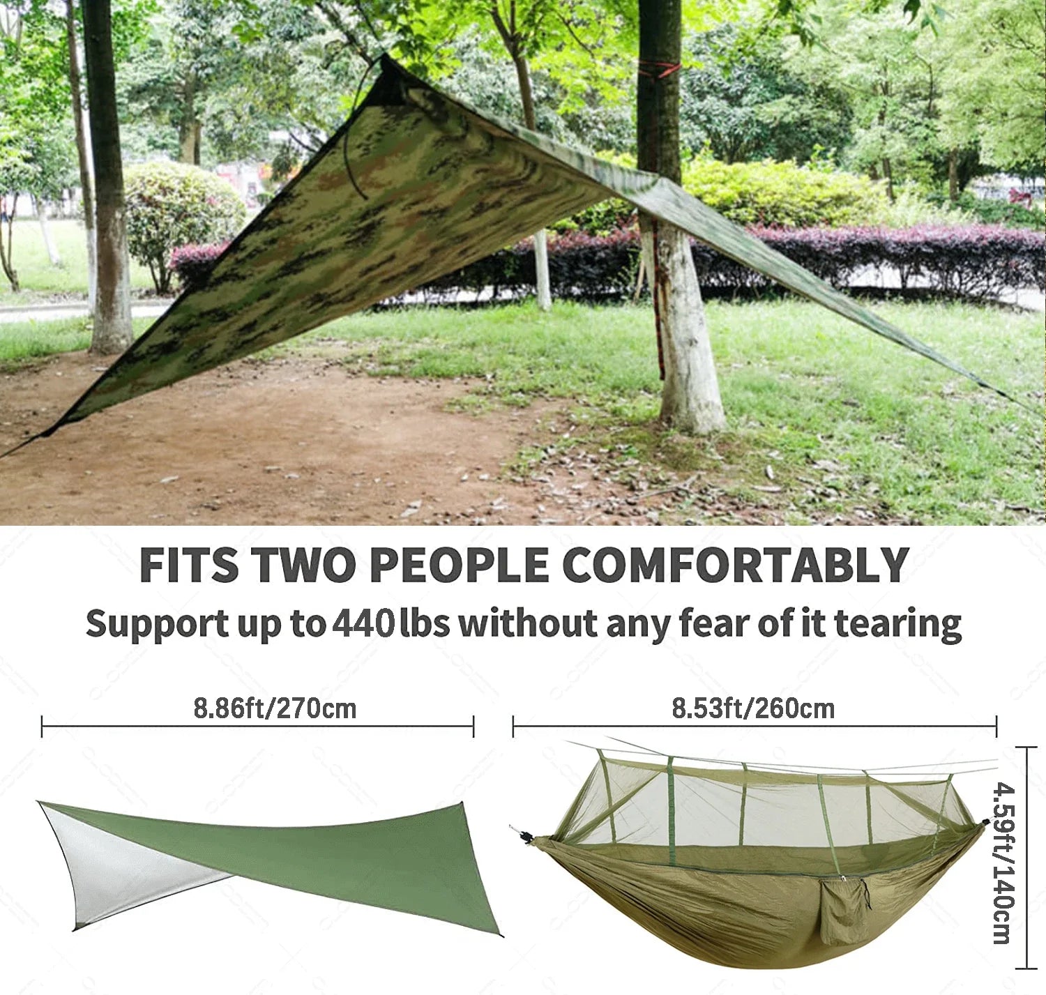 Nomaterra Hängematte | Mit Moskitonetz & Tarp | Ultraleicht & Wetterfest | Für Outdoor & Trekking