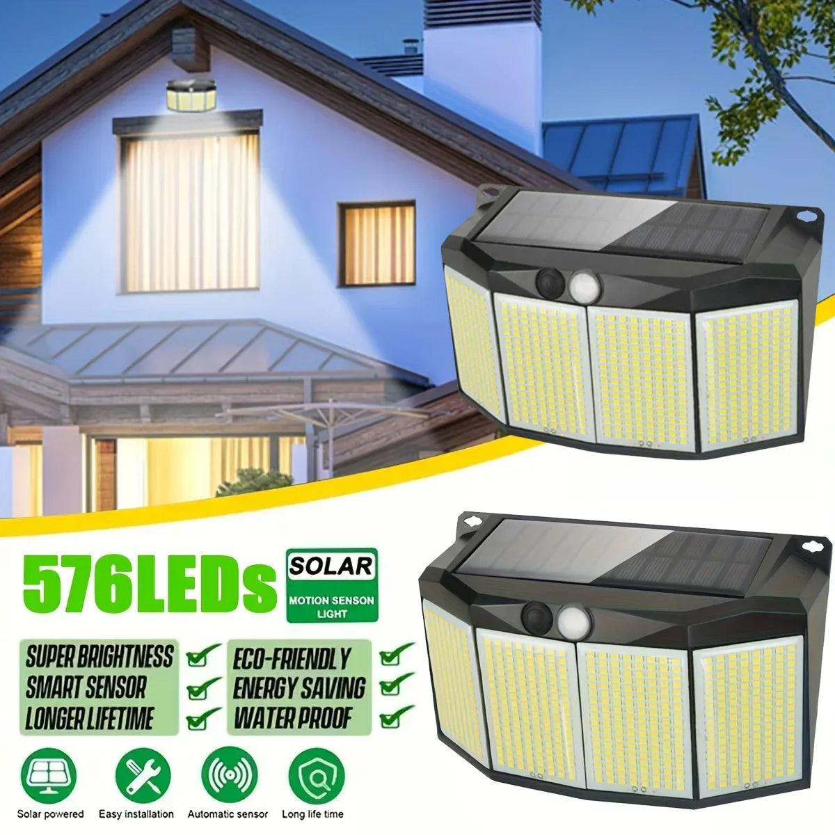 SolarMax | LED Strahler Außen | 576 LEDs Bewegungssensor | IP65 Solar Flutlicht