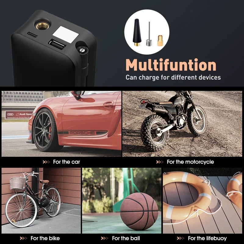 Pneumax GoAir | Digitaler Kabelloser Mini-Kompressor | Mit Powerbank & LED | Für Auto & Bike