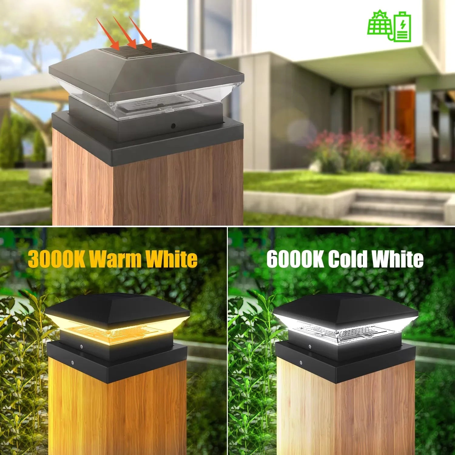 GlowPost | Solar LED Pfostenleuchte | Warmweiß & Kaltweiß Einstellbar | IP65 Wasserdicht für Garten & Terrasse
