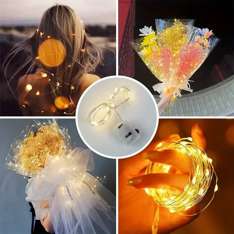 LumiWeave LED Lichterketten | Flexibler Silberdraht | Warmweiß | Batteriebetrieben | 10er-Set