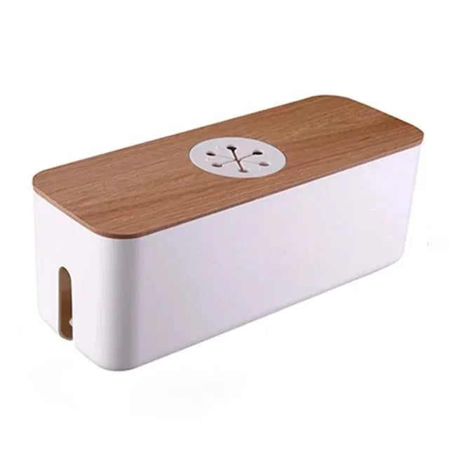 TidyBloc Kabel Organizer | Holz-Optik & Kunststoff | Für Schreibtisch & Zubehör | Kompakte Aufbewahrungsbox