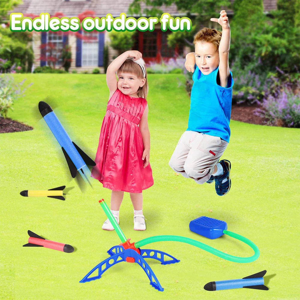 AEROKICK Raketenwerfer | 6 Schaumstoffraketen | Kinderbetriebener Spielspaß | Für Garten & Park