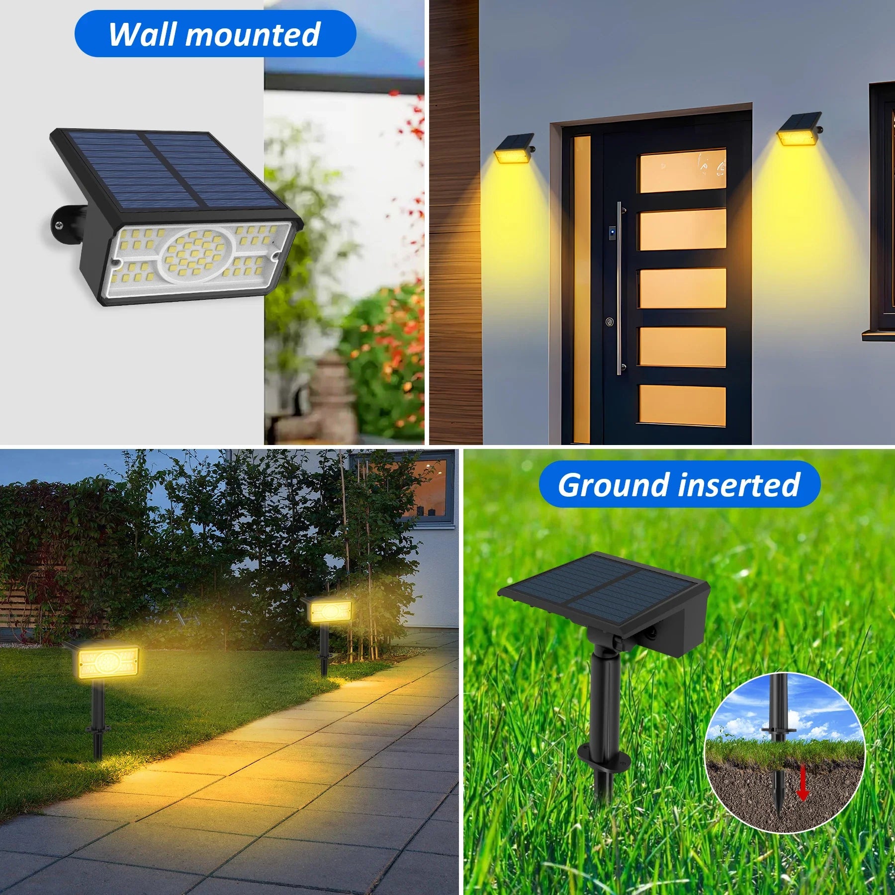 LumiPath LED Solarstrahler | 4 Lichtfarben & 49 LEDs | Für Garten, Wege & Outdoor | Wetterfest & mit Akku