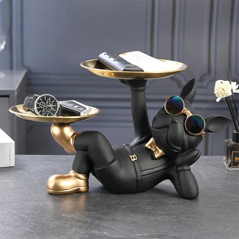 Bulvario DekoDog | Bulldoggen Figur Modern | Kunstharz Dekoobjekt | Ablageschale & Hingucker | Für Zuhause & Büro