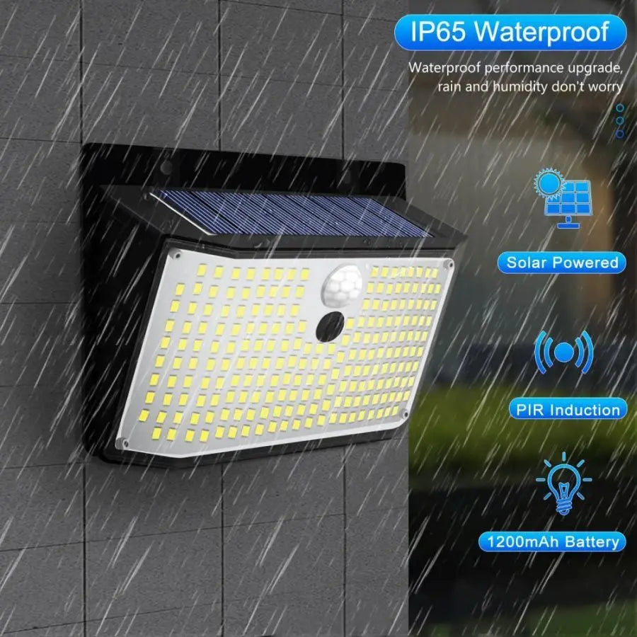 Solar Wandleuchte Lumivio | 208 LEDs mit Sensor | 3 Leuchtmodi & IP65 | Für Garten, Terrasse & Balkon