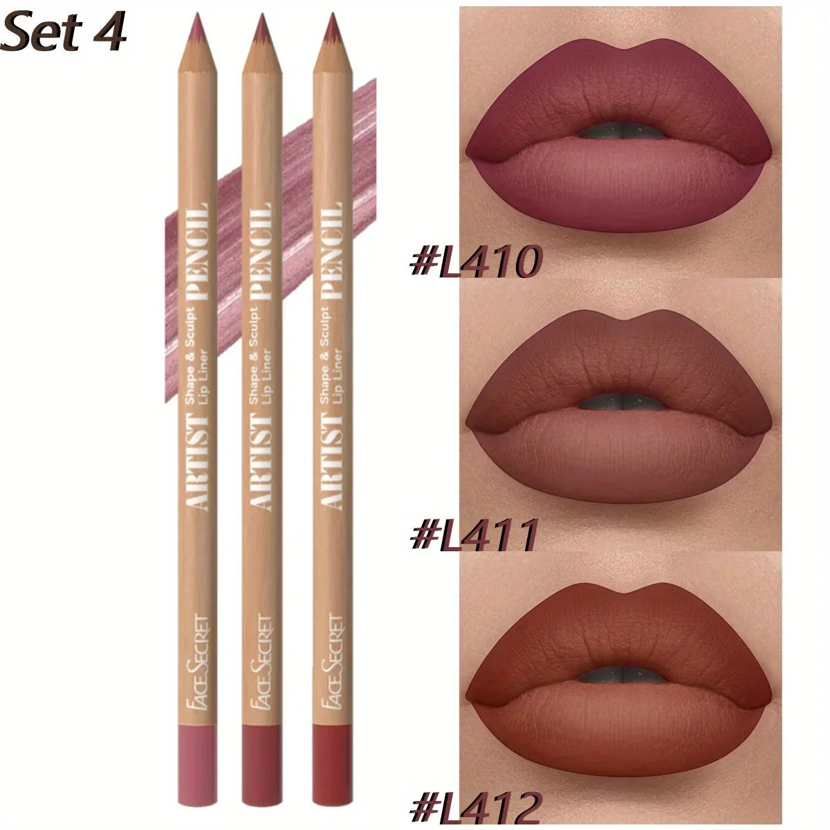 LuxeLips | 3er Set Lippenkonturenstift & Lippenstift | Matt & Wasserfest | Samtiges Finish für Perfekte Lippen