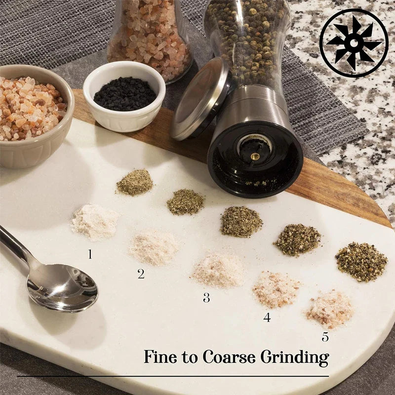 GrindMaster | Gewürzmühle | Einstellbares Mahlwerk | Glas & Edelstahl