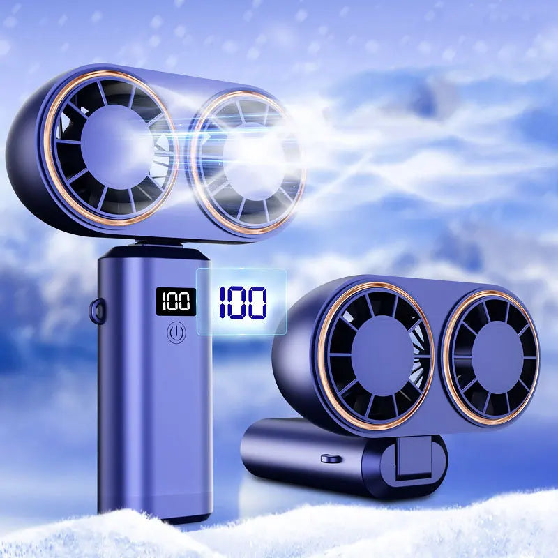 AeroChill Duo | Tragbarer Handventilator | Doppelturbinen-Power & 5 Stufen | Faltbar & USB-Aufladung