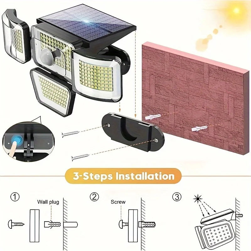 BrightWall | Solar-Außenleuchte mit 300° Abdeckung | 278 LEDs, Bewegungssensor & 3 Modi | Sicherheitsbeleuchtung für Garten, Terrasse & Hauswand